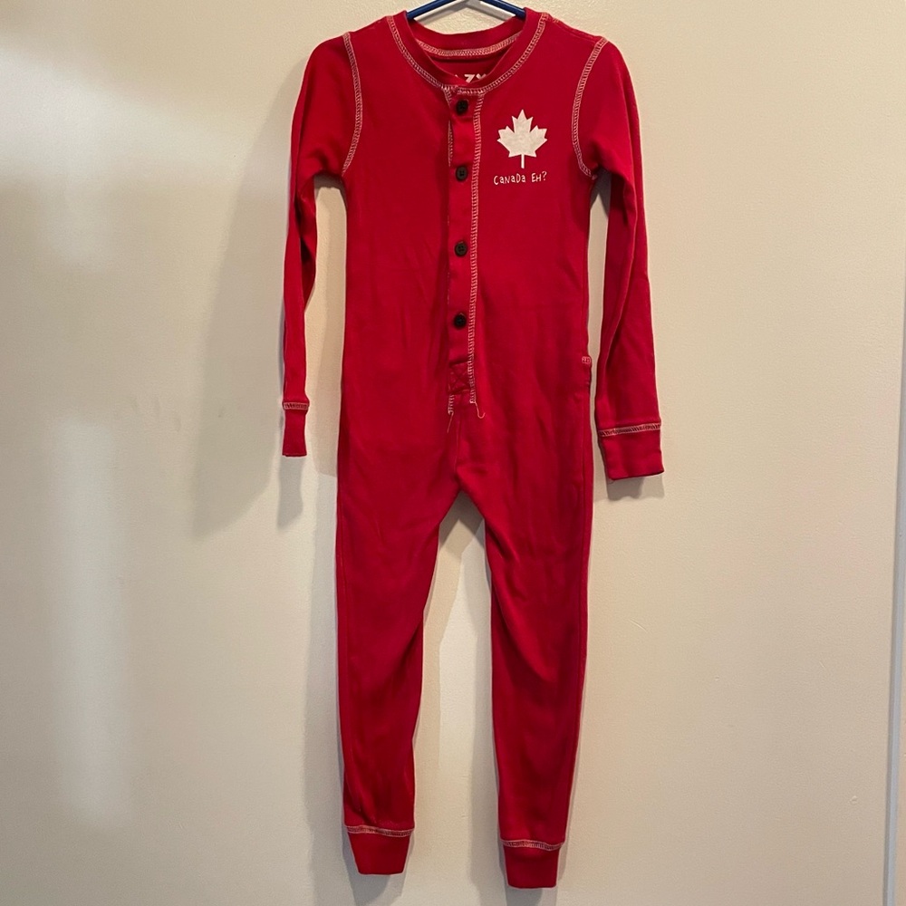 Lazy One Red Maple Leaf Kids Footie